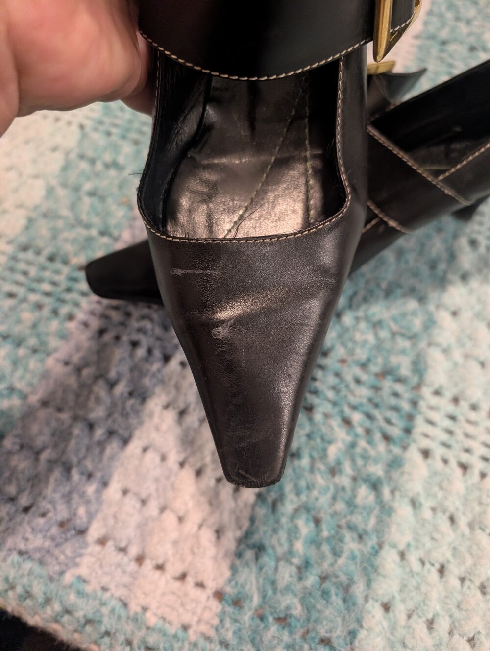 kate Spade Classic Black Pointed Mary Jane Pumps with Gold Buckle Size 8.5 - Picture 2 of 14